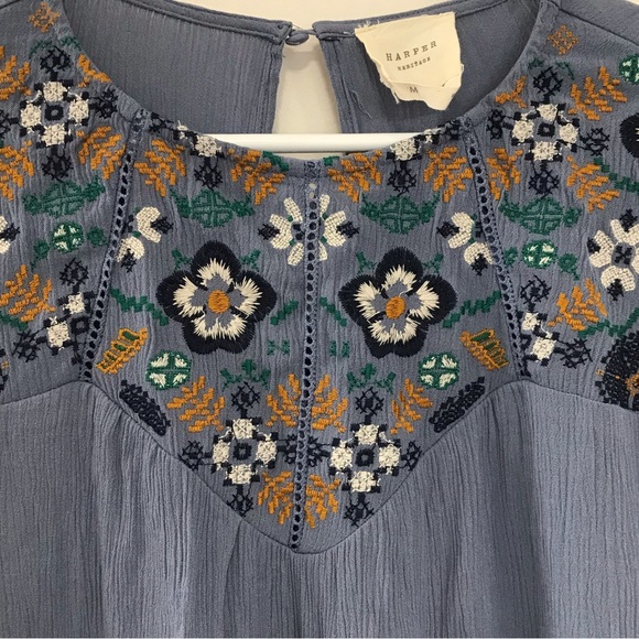 Harper Heritage Blue Embroidered Peasant Blouse - Picture 2 of 6